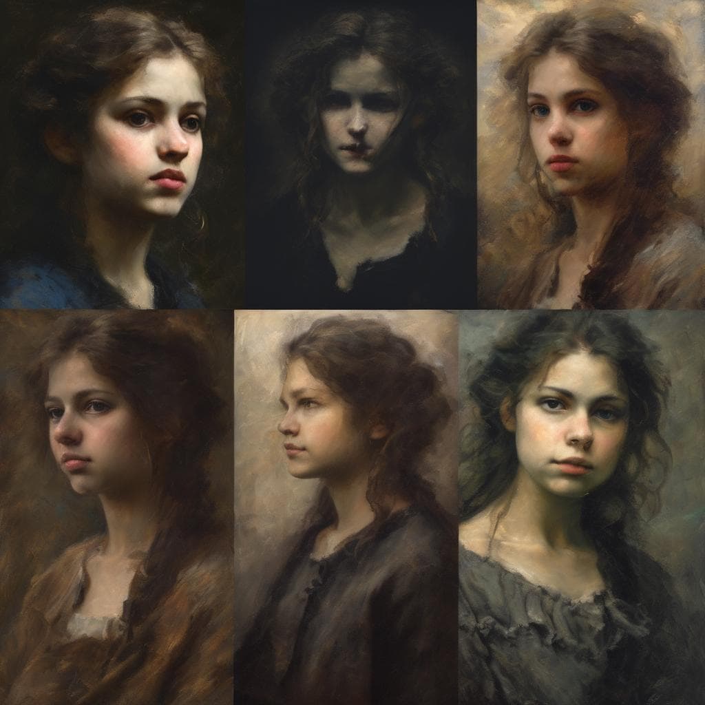 Οπτική τέχνη και καθημερινότητα: πορτρέτα νεαρών γυναικών με ζωγραφική τεχνική, που αναδεικνύουν την ομορφιά και την έκφραση σε καθημερινές στιγμές.